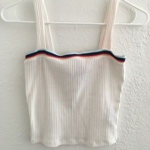 Forever 21 Ribbed White Rainbow Trim Crop Top